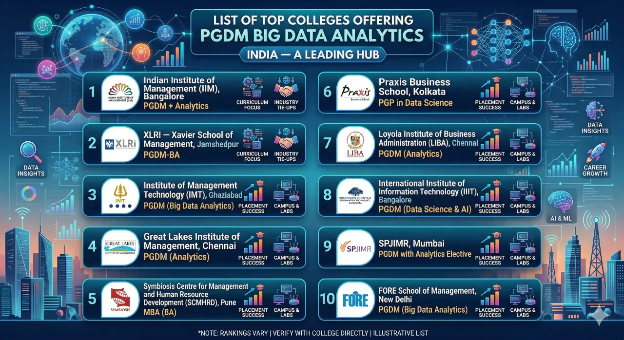 List of Top Colleges offering PGDM in Big Data Analytics